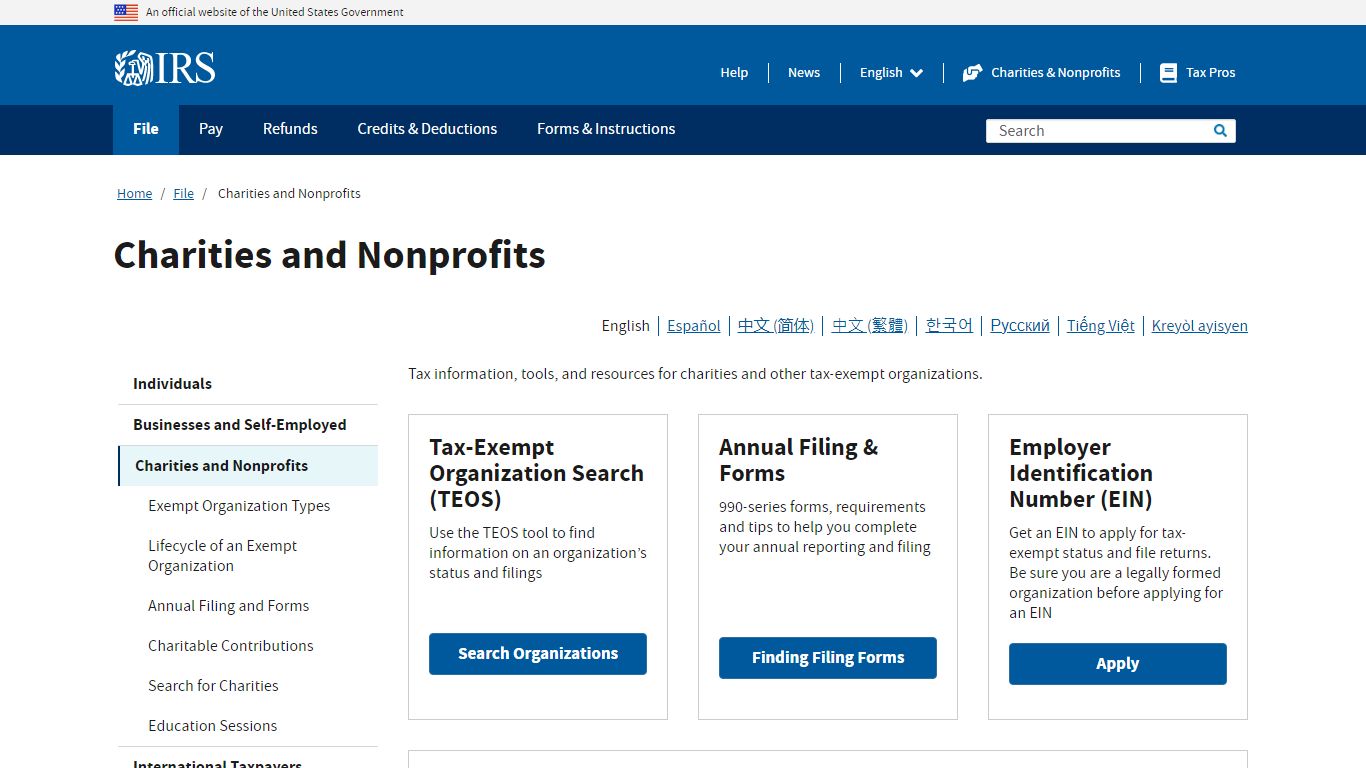 Charities and Nonprofits | Internal Revenue Service - IRS tax forms